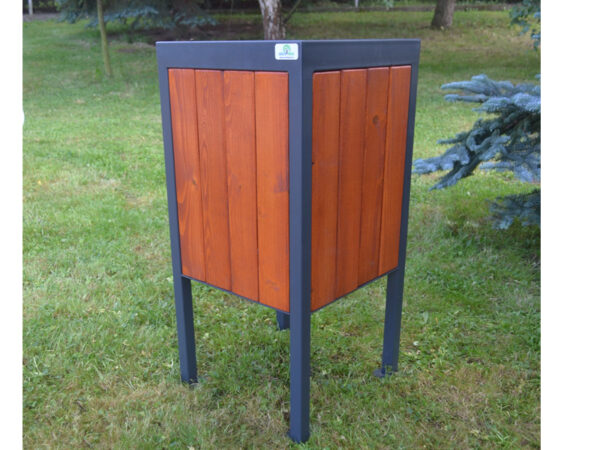 Kosz stalowo drewniany DRW 6 | drewno w kolorze Mahoń, RAl 7016