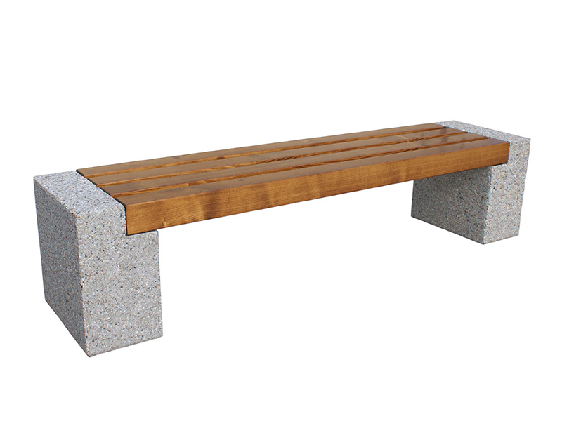 Ławka betonowa model id. 801. Długość: 160-230cm, Deski 90x90cm. | Biały dolomit, sosna