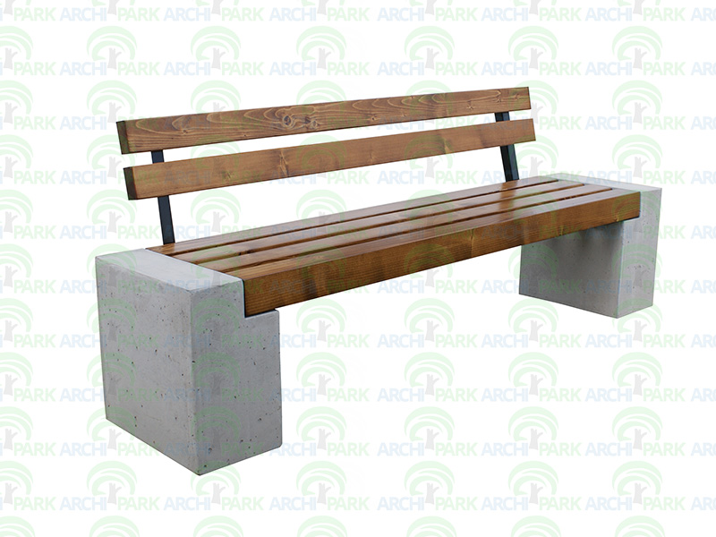 Ławka betonowa model id. 802. Długość: 150-230cm, Deski 90x90cm.