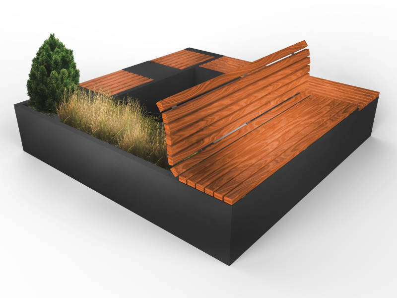 Ławka z betonu architektonicznego z drewnianym siedziskiem ARKADIA id. 1010 | zestaw