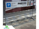Stojak rowerowy, na rowery, z szyldem reklamowym TOPAZ na 3, 4 lub 5 rowerów | Przy piekarni