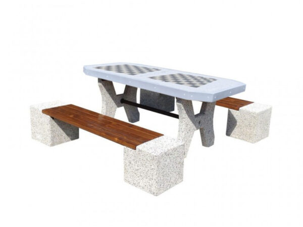 Podwójny betonowy stół szachowy zewnętrzny | ławki bez oparcia | model 511B