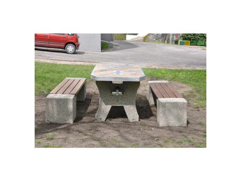 Podwójny betonowy stół szachowy zewnętrzny | ławki bez oparcia | model 511 | zamontowane