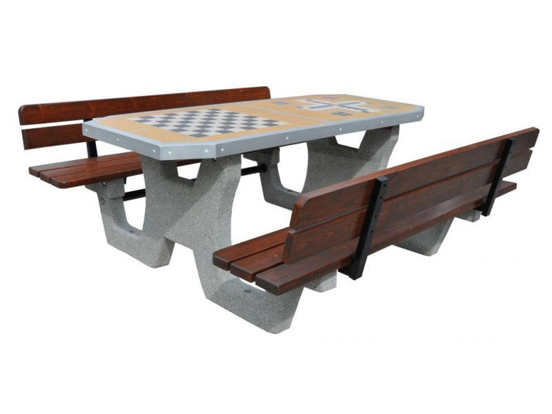 Podwójny betonowy stół szachowy zewnętrzny | ławki z oparciem | model 519
