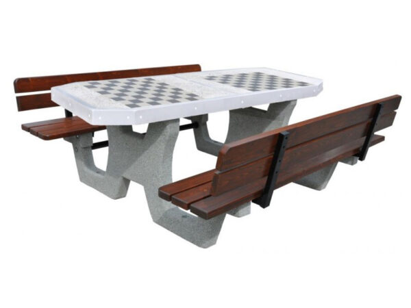 Podwójny betonowy stół szachowy zewnętrzny | ławki z oparciem | model 519B