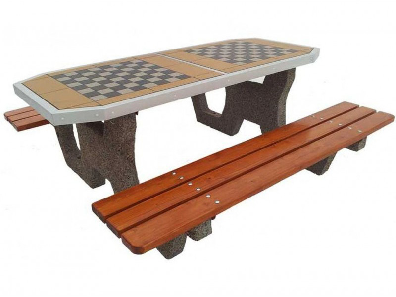 Podwójny stół betonowy do gry w szachy i chińczyka | ławki bez oparcia | model 503