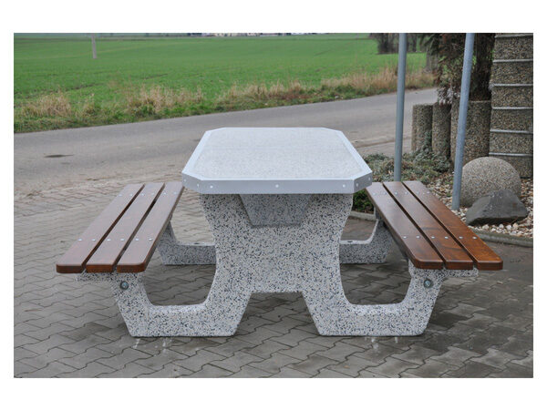 Stół betonowy piknikowy z ławkami nr. 504B | ławki bez oparcia | blat szlifowany | zdjęcie