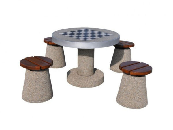 Stół szachowy betonowy okrągły z 4 hokerami | model 521