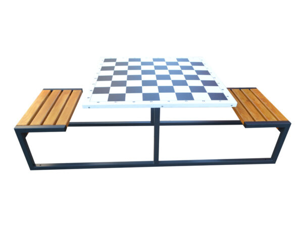 Zewnętrzny, stalowy stół do gry w szachy z 2 siedziskami S1 | bokiem