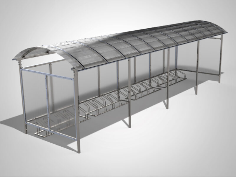 Wiata rowerowa ARIES SOLID na 20 stanowisk zabudowana / 820cm - Archipark Wiata na rowery ARIES Solid na 20 rowerów ze stojakami rowerowymi Topas 2 poziomy
