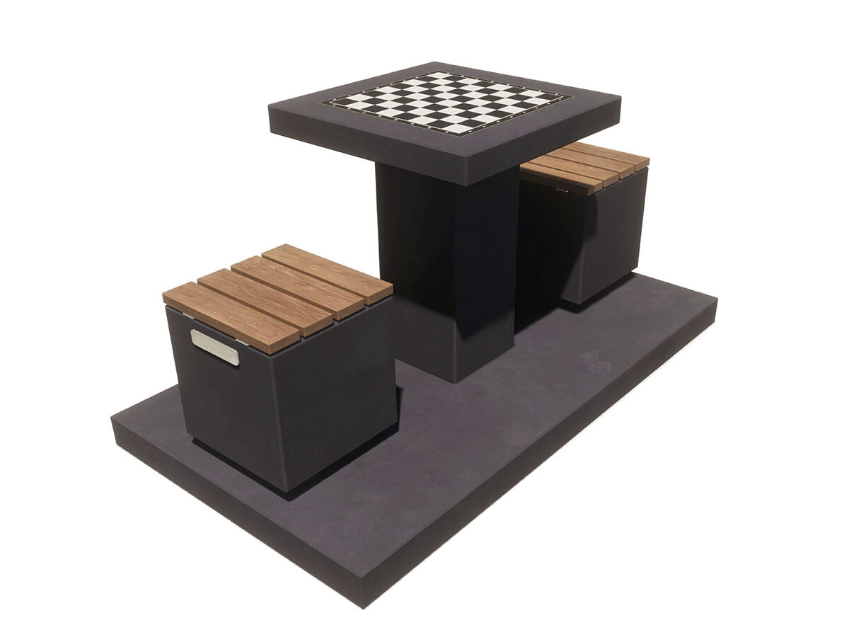 Stół szachowy betonowy APULIA - 2 krzesła - Archipark Stół szachowy miejski APULIA – 2 krzesła