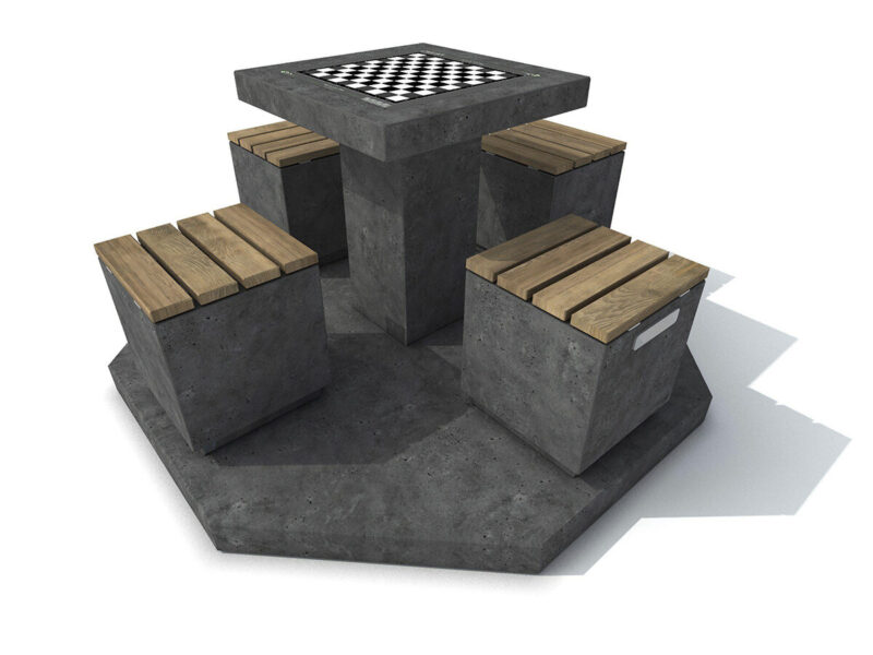 Stół szachowy betonowy APULIA - 4 krzesła - Archipark Zestaw do gry w stół betonowy z krzesłami