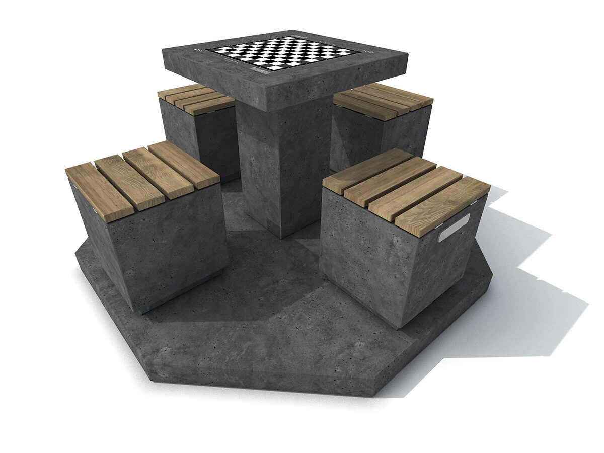 Stół szachowy betonowy APULIA - 4 krzesła - Archipark Zestaw do gry w stół betonowy z krzesłami