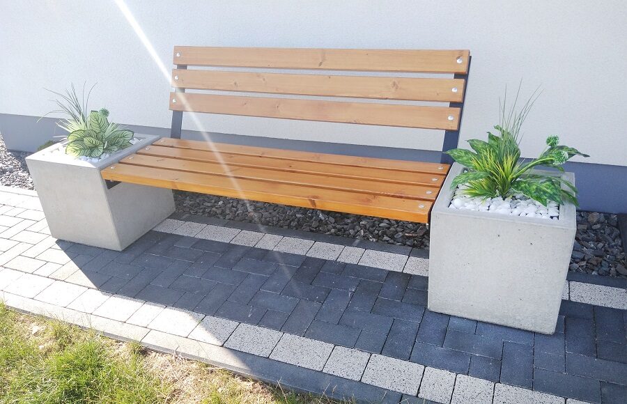Ławka betonowa z oparciem z donicami ARCH-2 - Archipark